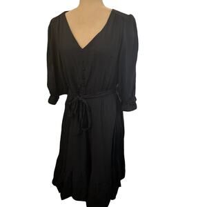 NY Collection Women's Dark Navy Midi Tie Waist Flounced Dress, Size Large, NWT